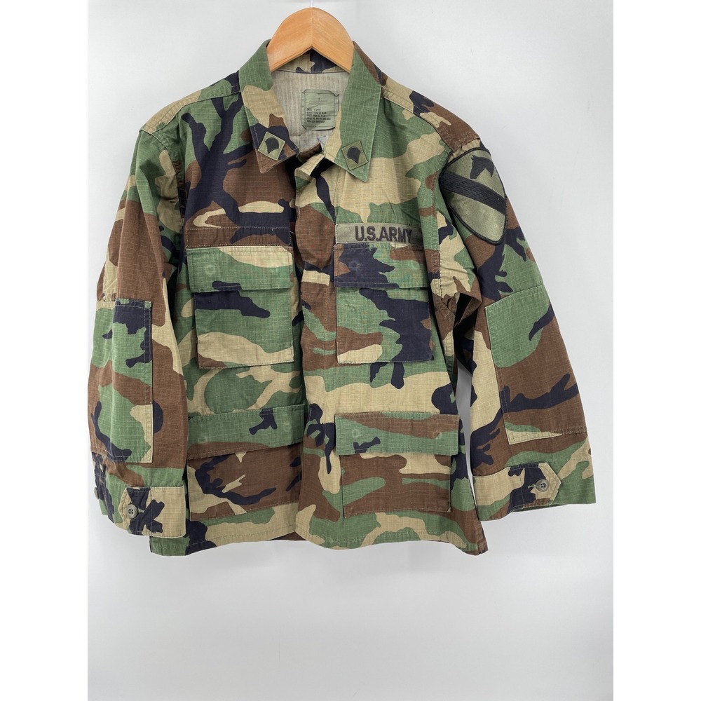 Military‎ Camo Jacket Combat Coat Mens Small X-Short Woodland BDU Vintage 90s